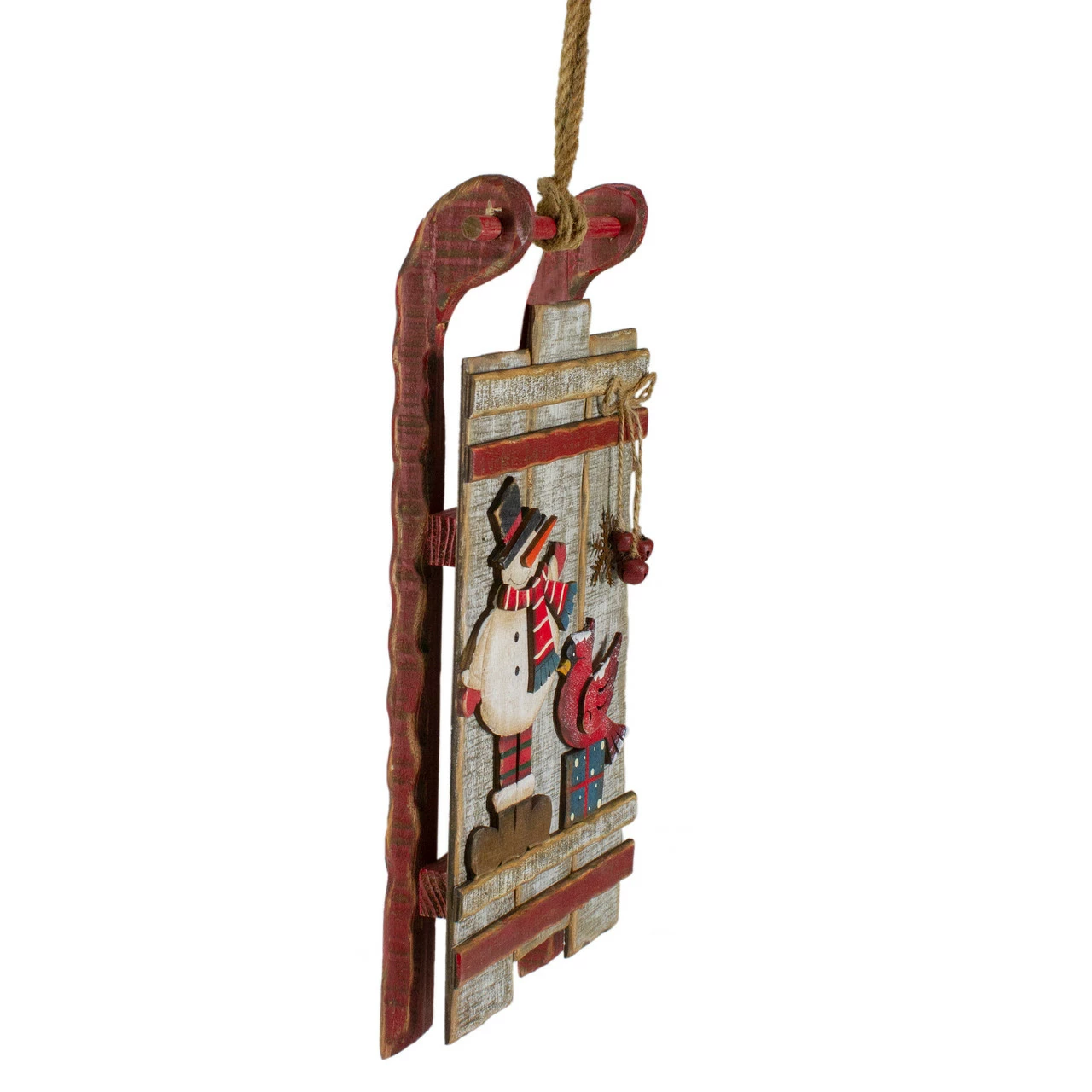 Northlight 15.25" Brown And Red Wooden Snowman Sleigh Christmas Wall Decor - Image 2