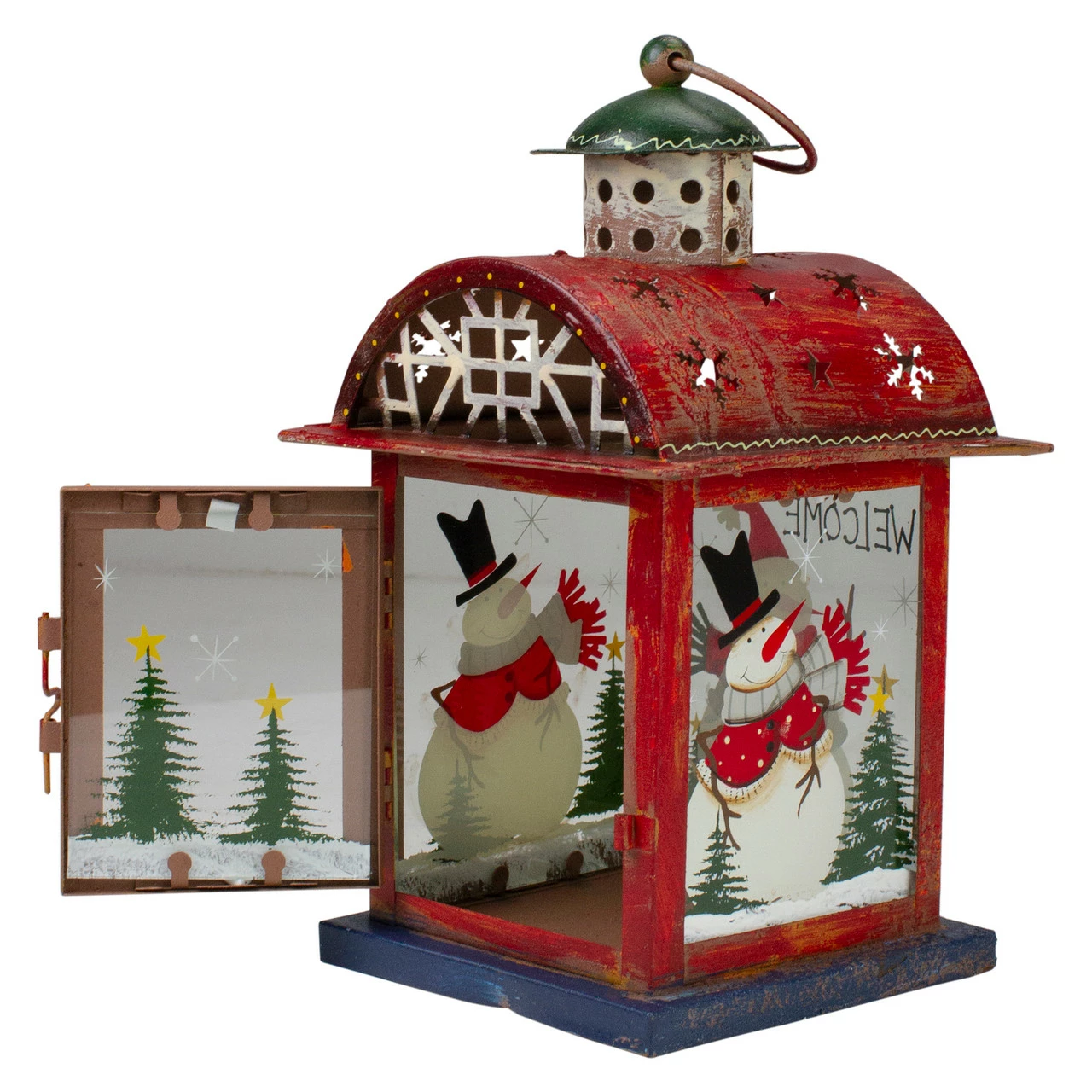 Northlight Red, White And Gray Snowman "WELCOME" Christmas Lantern 9.75" - Image 3