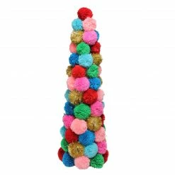 Northlight 23.75" Multi-Color Bohemian Wool Pom Pom Christmas Cone Tree