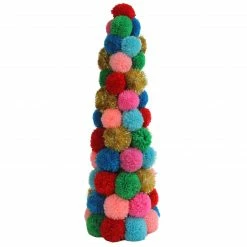 Northlight 19.25" Multi-Color Bohemian Wool Pom Pom Christmas Cone Tree