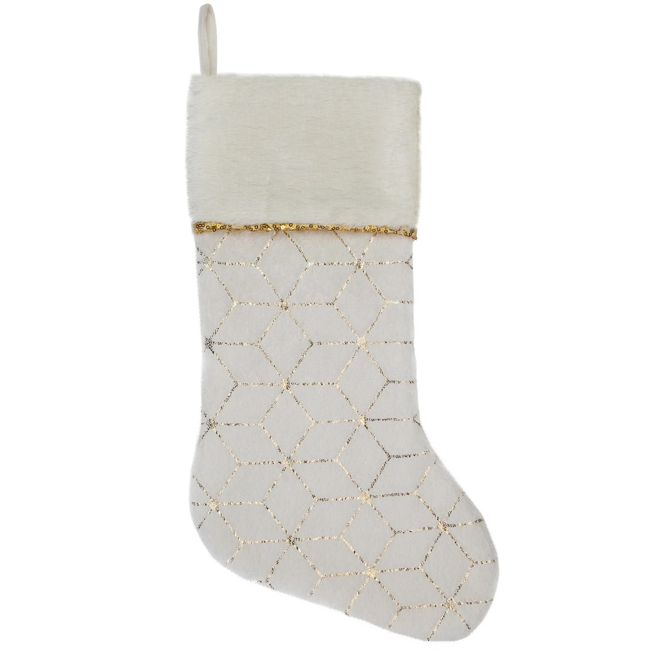 Northlight 20" Cream And Gold Faux Fur Geometric Pattern Christmas Stocking 1 Northlight 20" Cream And Gold Faux Fur Geometric Pattern Christmas Stocking