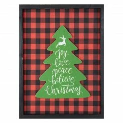 Northlight 16" Red And Black Buffalo Plaid Christmas Tree Shadow Box Wall Plaque