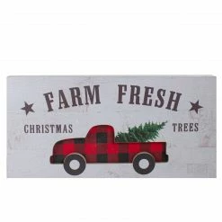 Northlight 16" Farm Fresh Black And Red Buffalo Plaid Farm Truck Wooden Christmas Sign