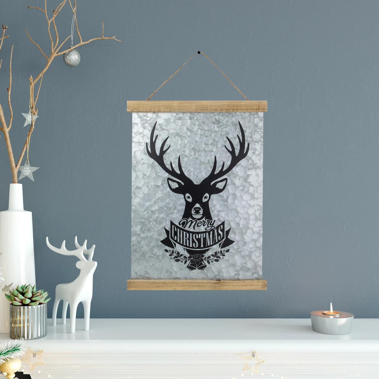 Northlight 16” Merry Christmas Reindeer Galvanized Sheet Metal Hanging Wall Sign - Image 2