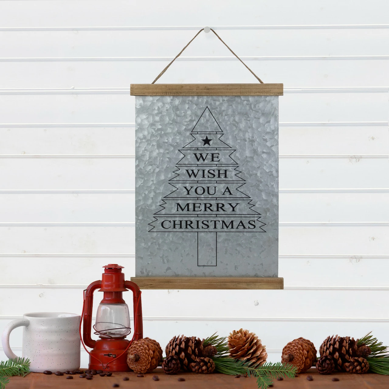 Northlight 16" We Wish You A Merry Christmas Galvanized Sheet Metal Hanging Wall Sign - Image 3