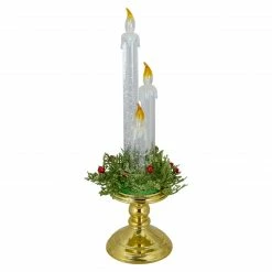 Northlight 14.5" Lighted Water Candle On A Gold Base With Berries