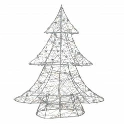 Northlight 15.25" LED Lighted B/O Silver Wire And Bead Christmas Tree - Warm White Lights