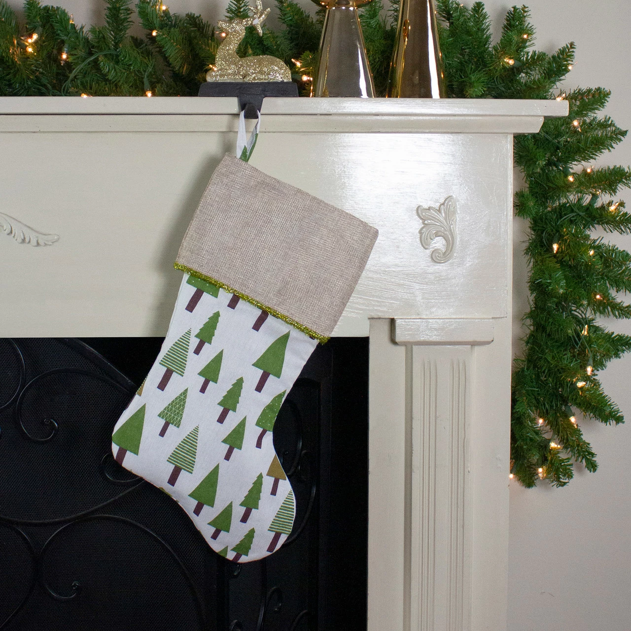 Northlight 18.5" Green And White Christmas Stocking With Flax Cuff 2 Northlight 18.5" Green And White Christmas Stocking With Flax Cuff - Image 2