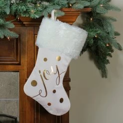 Northlight 19" Ivory White And Gold "Joy" Christmas Stocking With White Faux Fur Cuff -Northlight Shop northlight n02705 b 2 76220.1588362291