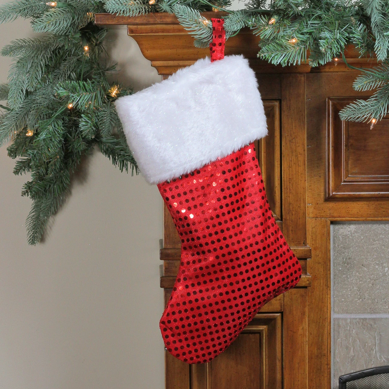Northlight 18" Red And White Sequined Traditional Christmas Stocking 3 Northlight 18" Red And White Sequined Traditional Christmas Stocking - Image 3