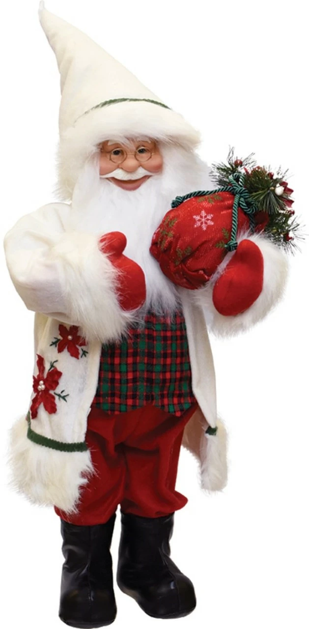 Northlight 25" White And Red Santa With Sack Of Pine Christmas Figurine - Image 2