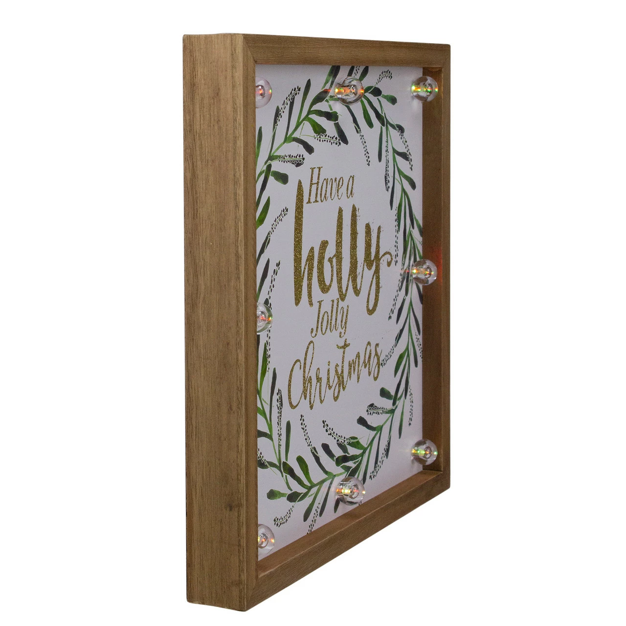 Northlight 11.75" Lighted "Holly Jolly" With A Green Wreath Wood Christmas Plaque - Image 2