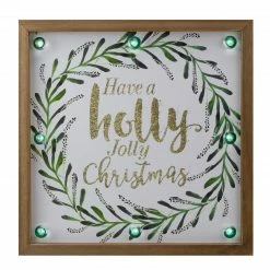 Northlight 11.75" Lighted "Holly Jolly" With A Green Wreath Wood Christmas Plaque