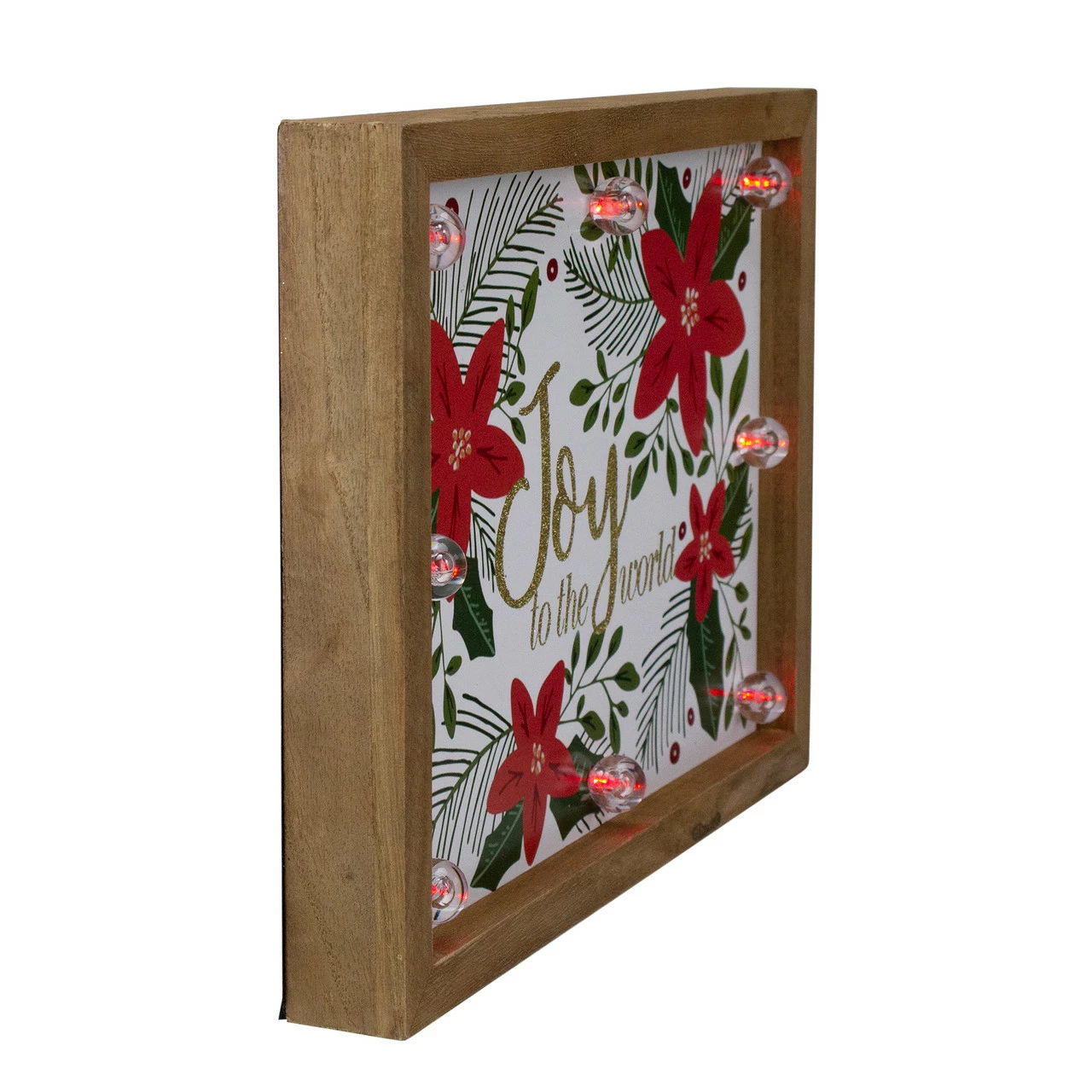 Northlight 11.8" Lighted Brown Wooden Frame Poinsettia "Joy To The World" In Glitter Christmas Plaque - Image 2