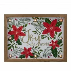 Northlight 11.8" Lighted Brown Wooden Frame Poinsettia "Joy To The World" In Glitter Christmas Plaque