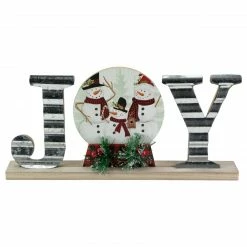 Northlight 15" Galvanized Metal And Wooden 'Joy' Snowman Family Christmas Sign