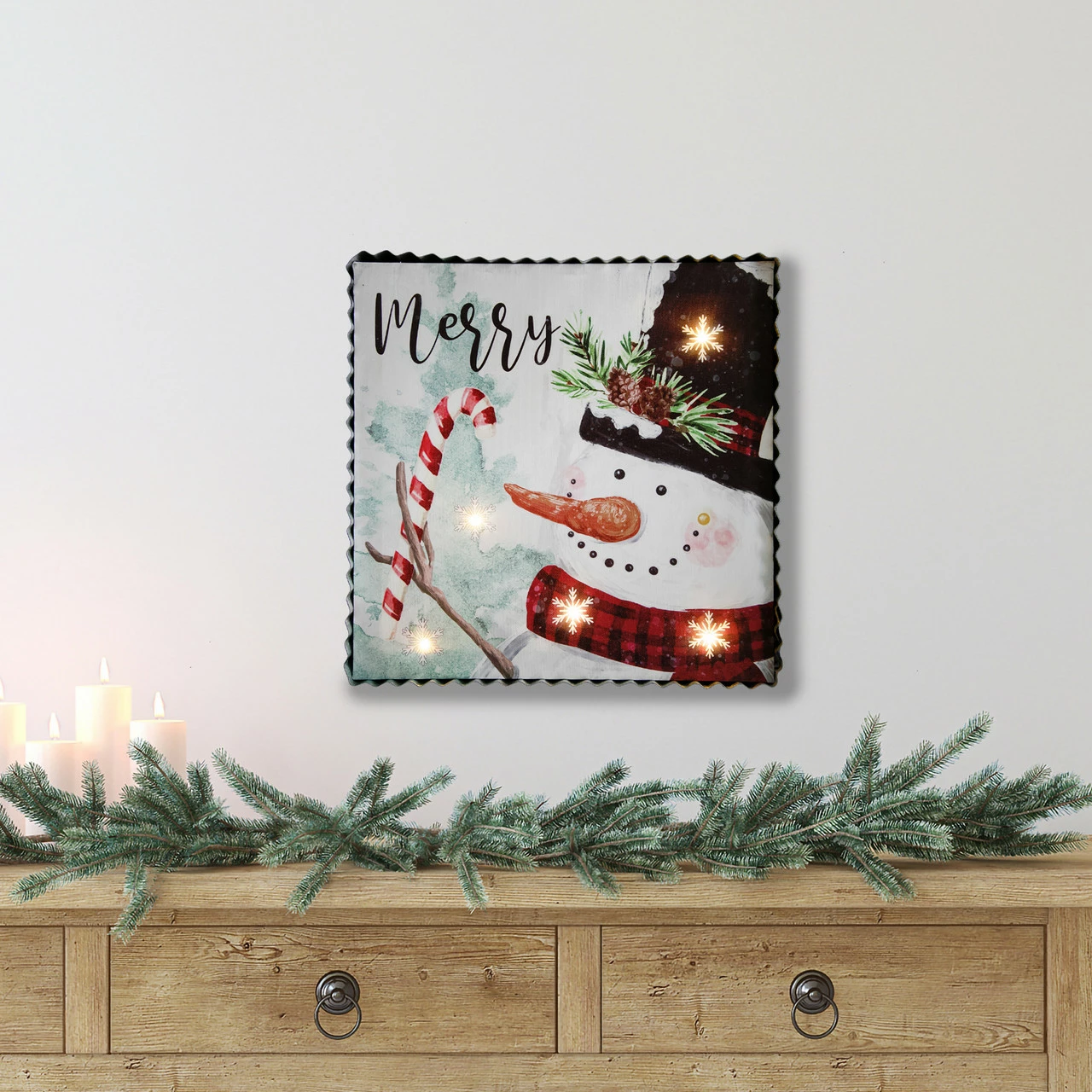 Northlight 12" LED Lighted 'Merry' Snowman Christmas Canvas Wall Art - Image 2