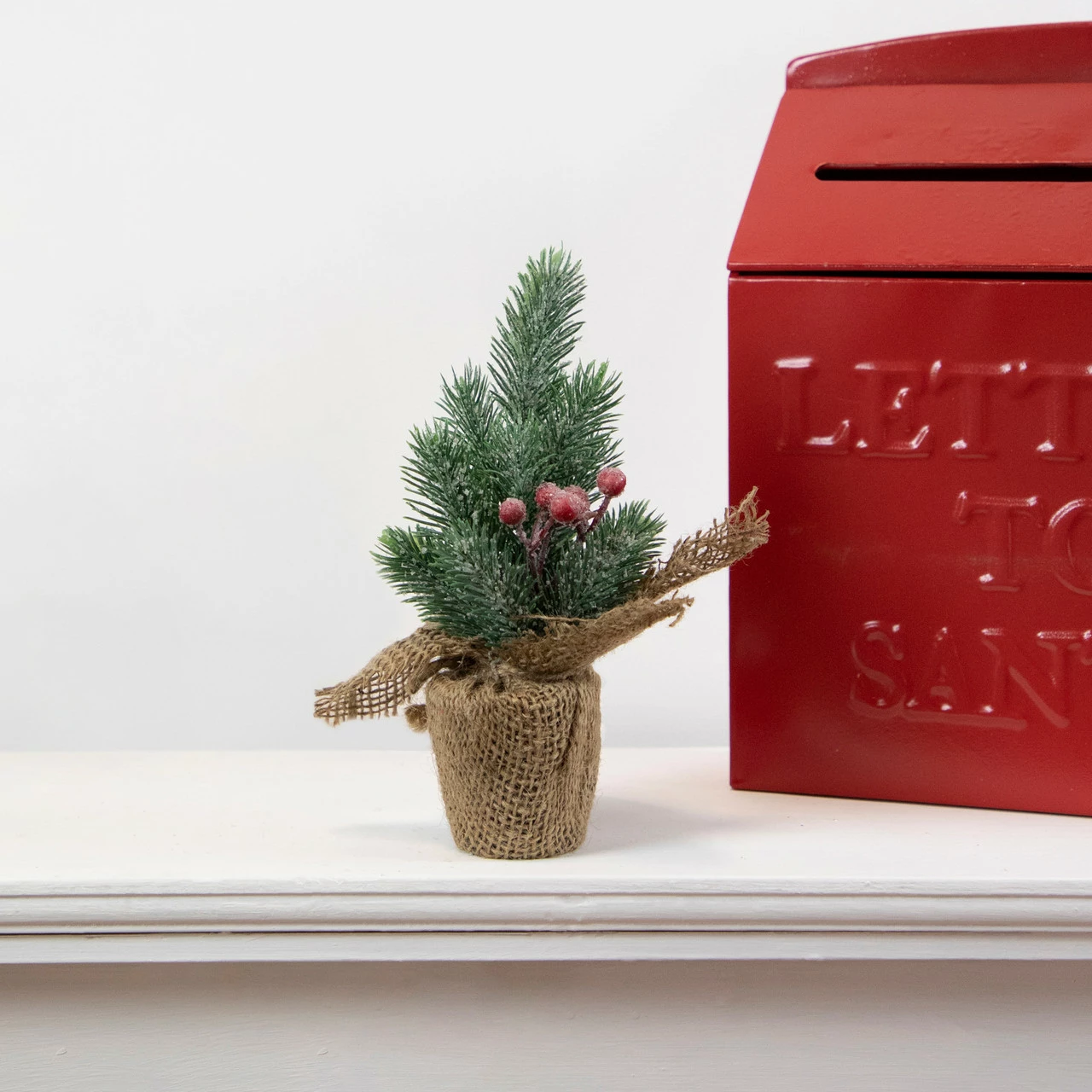 Northlight 8.5" Mini Frosted Pine Christmas Tree With Berries Burlap Pot - Image 3