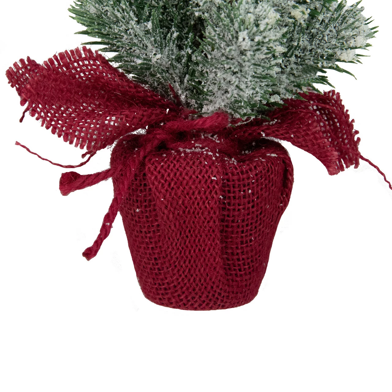 Northlight 9" Red And White Flocked Mini Pine Christmas Tree In Burlap Base - Unlit - Image 4