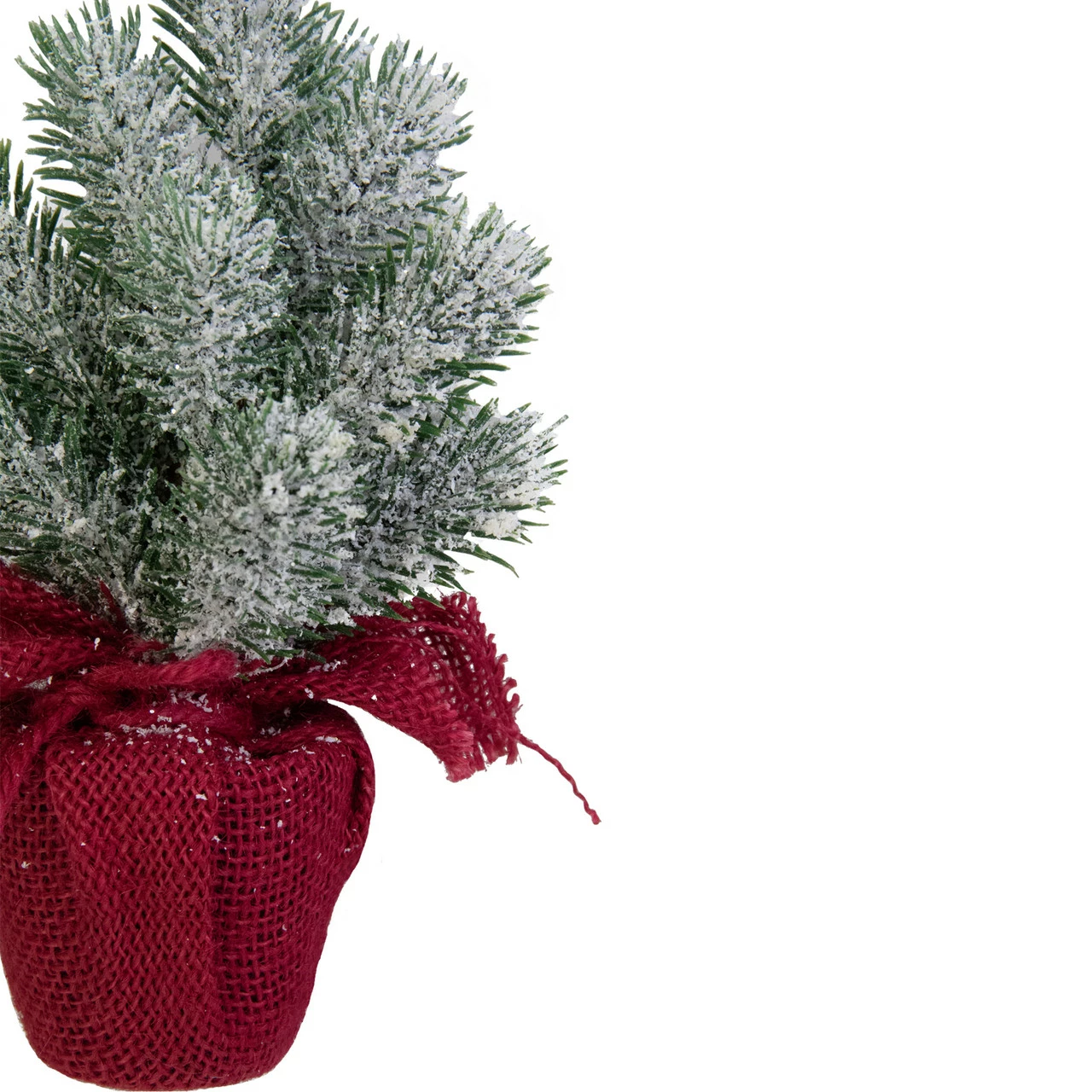 Northlight 9" Red And White Flocked Mini Pine Christmas Tree In Burlap Base - Unlit - Image 3