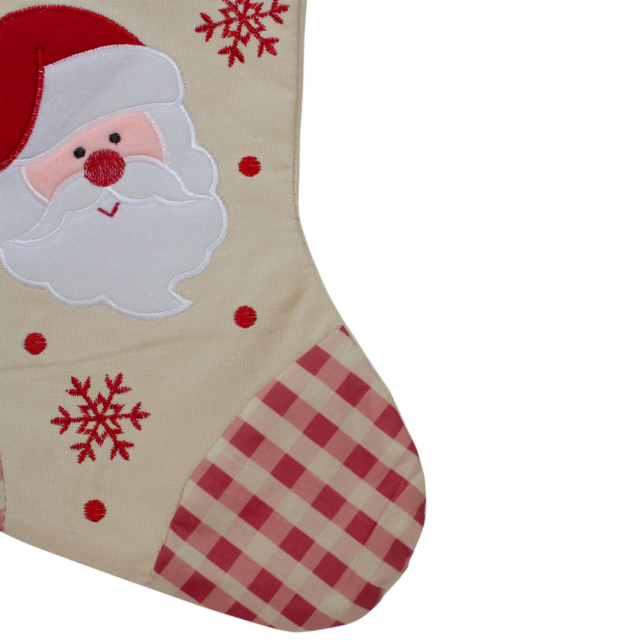 Northlight 16.5" Red And Ivory Embroidered Santa Claus Christmas Stocking With Gingham Cuff 3 Northlight 16.5" Red And Ivory Embroidered Santa Claus Christmas Stocking With Gingham Cuff - Image 3