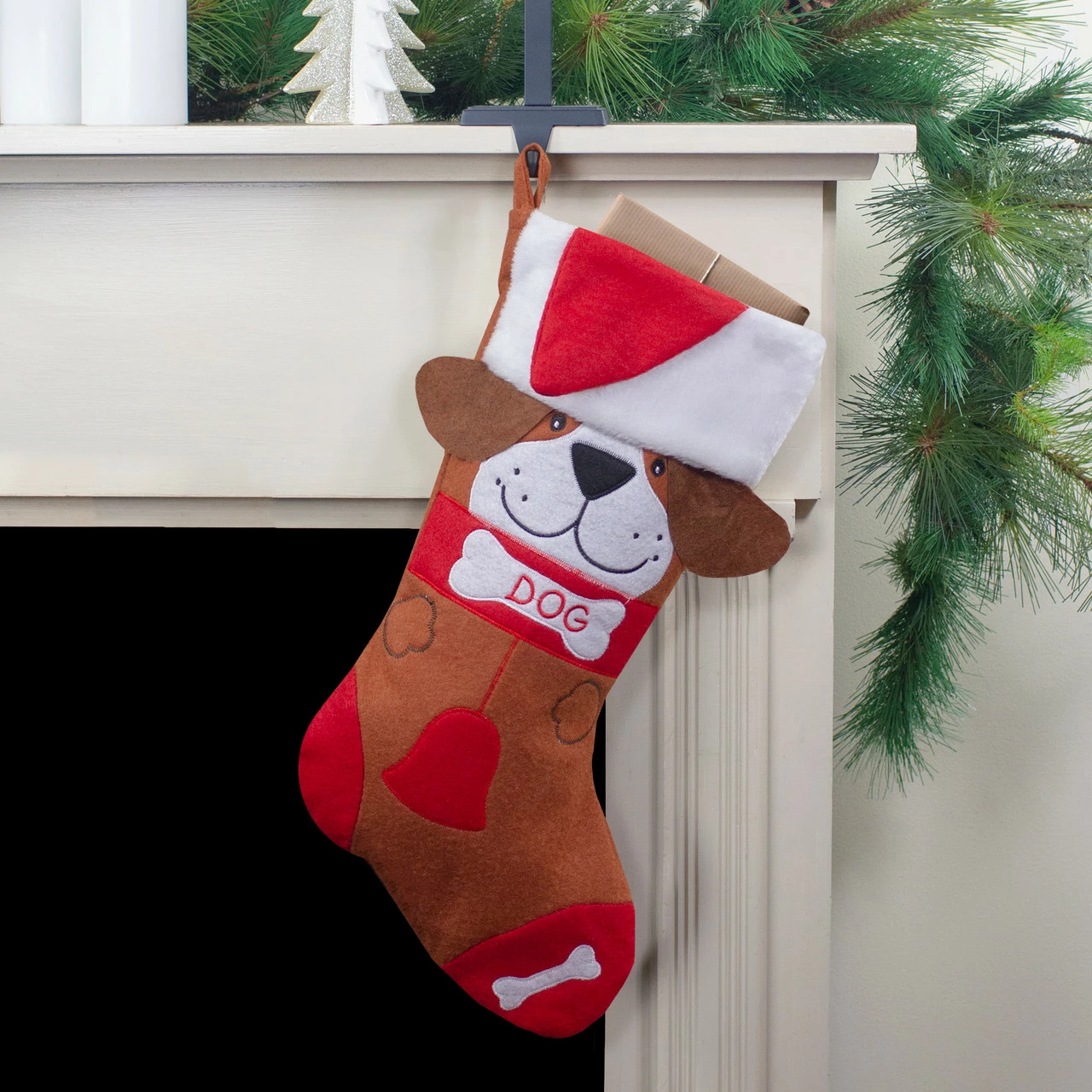 Northlight 17" Red And Brown "DOG" Embroidered Christmas Stocking With Cuff - Image 2
