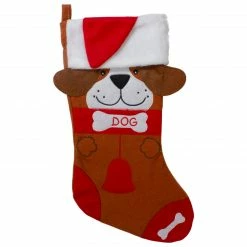 Northlight 17" Red And Brown "DOG" Embroidered Christmas Stocking With Cuff