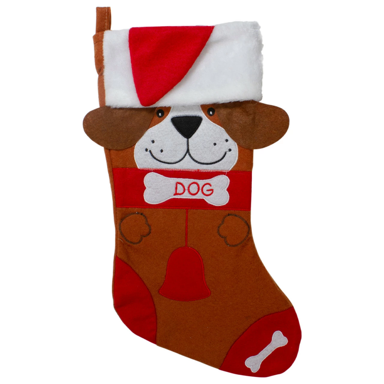 Northlight 17" Red And Brown "DOG" Embroidered Christmas Stocking With Cuff