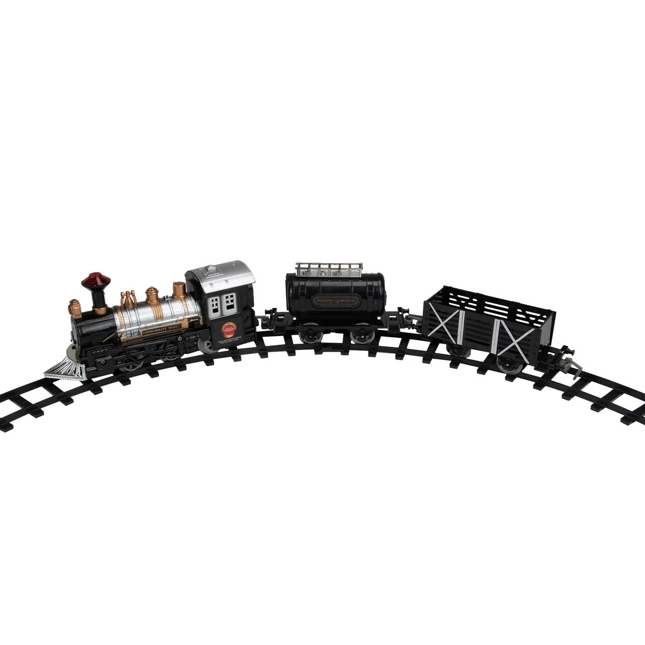 Northlight 9-Piece Battery Operated Black And Silver Lighted & Animated Classic Train Set With Sound - Image 3