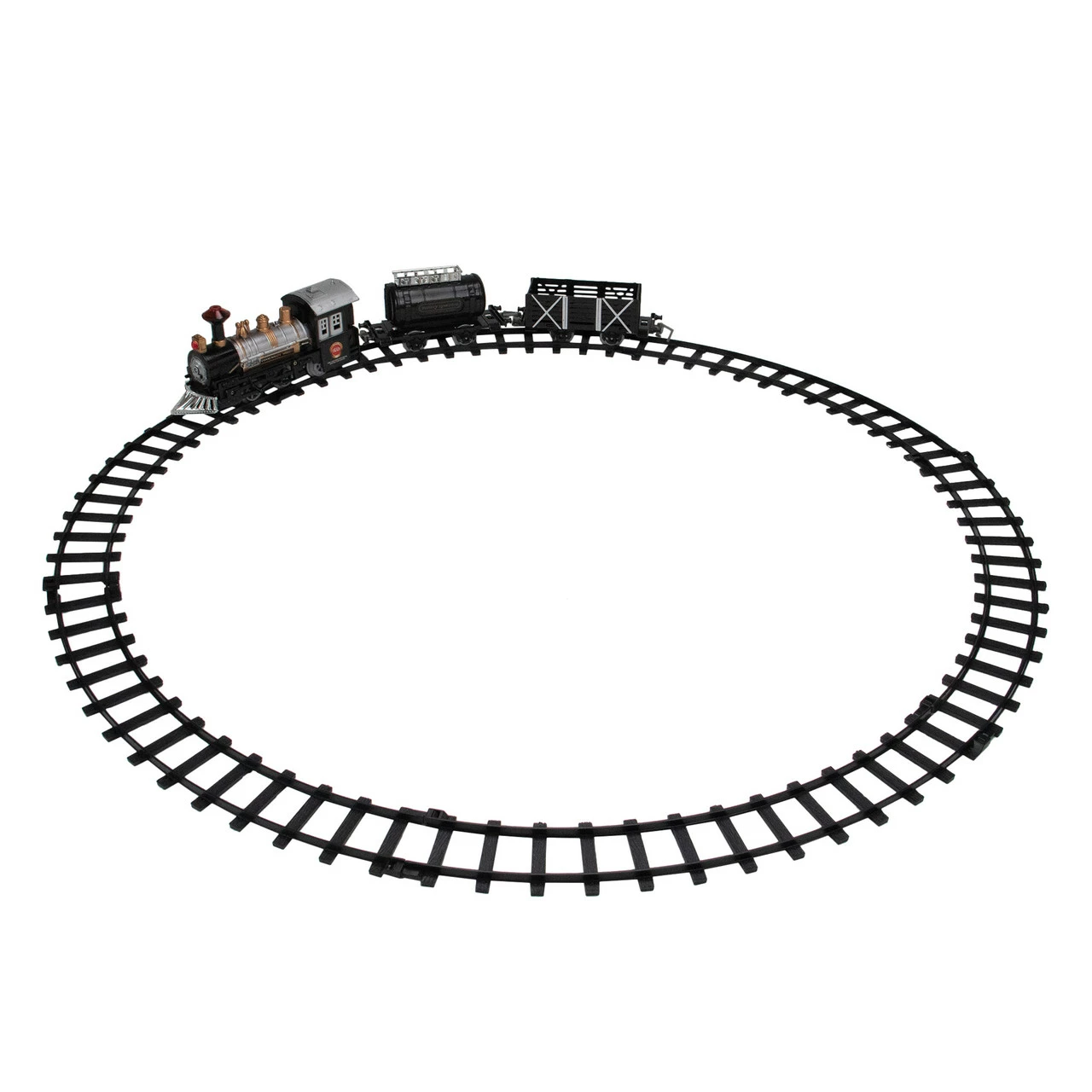 Northlight 9-Piece Battery Operated Black And Silver Lighted & Animated Classic Train Set With Sound