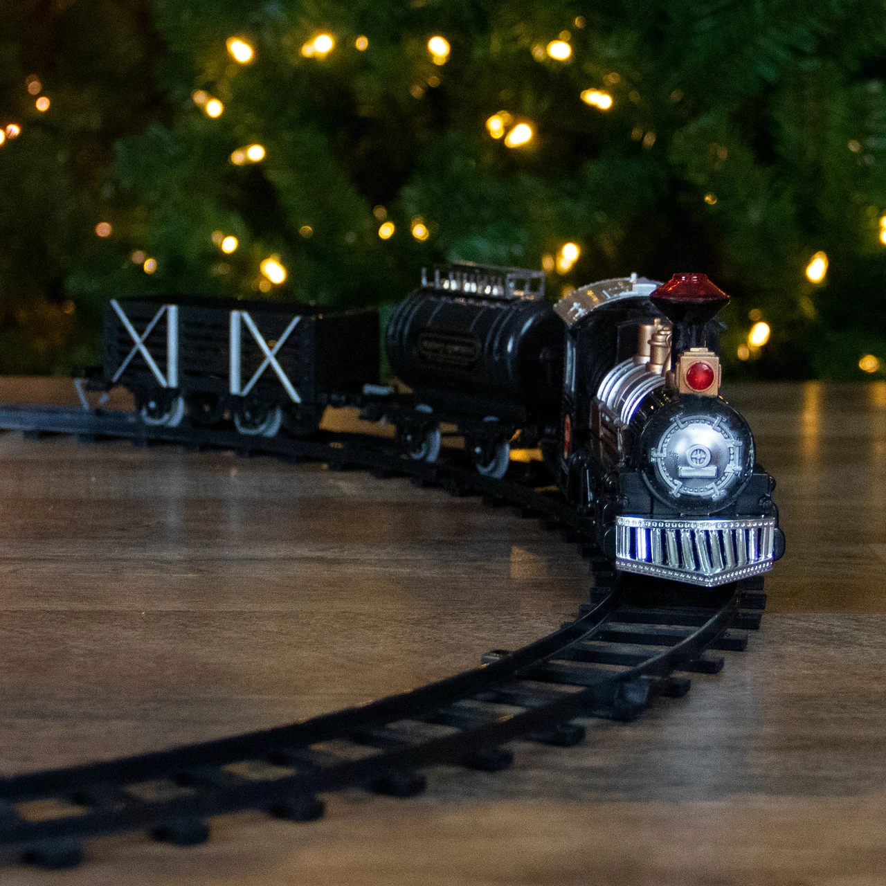 Northlight 9-Piece Battery Operated Black And Silver Lighted & Animated Classic Train Set With Sound - Image 2