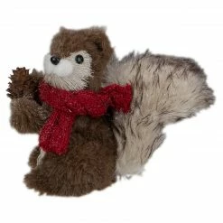 Northlight 6" Standing Squirrel With Pinecone And Red Scarf Tabletop Christmas Figurine