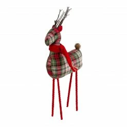Northlight 16" Red And Green Plaid Standing Reindeer Christmas Figure