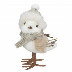 Northlight 5.25" White And Gold Bird In Winter Hat Christmas Figure