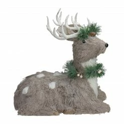 Northlight 14" Gray Sitting Sisal Reindeer With Wreath Christmas Figure