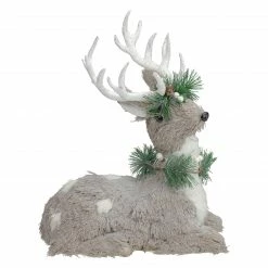 Northlight 12.75" Gray Sitting Sisal Reindeer With Wreath Christmas Figure
