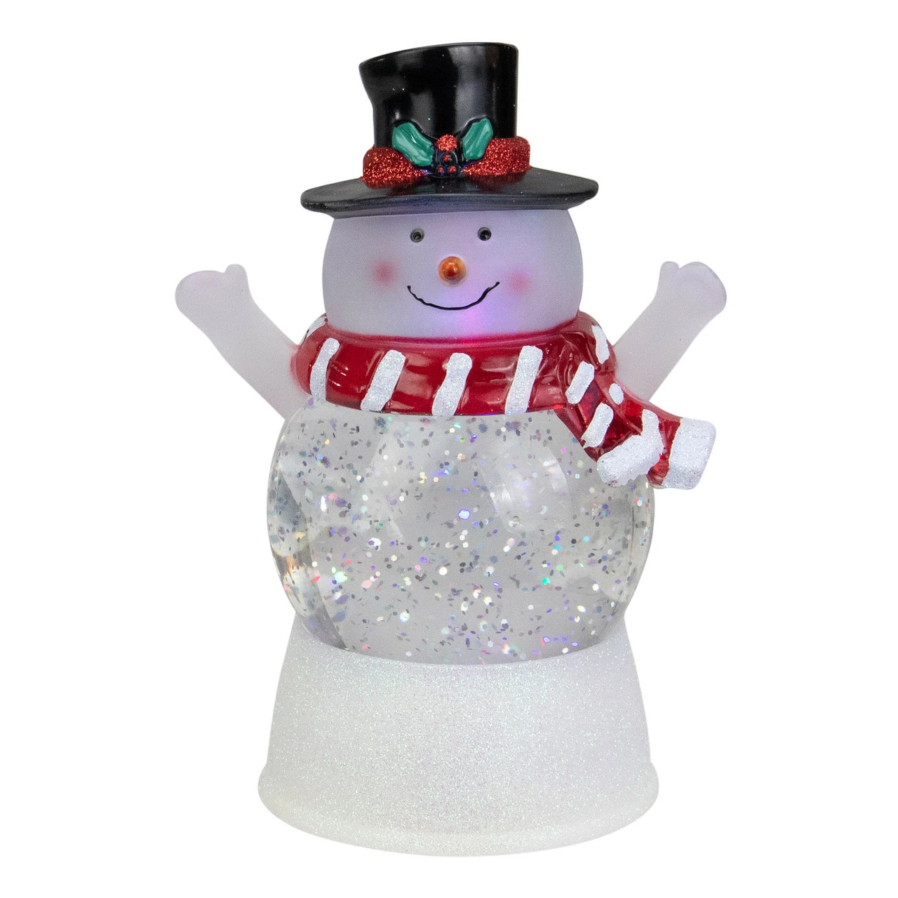 Northlight 5.75" LED Lighted Snowman With Holly And Berries Top Hat Christmas Snow Globe