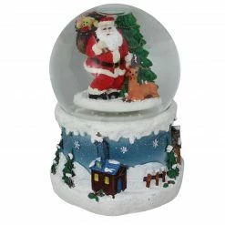 Northlight 5.5" Santa Claus With Christmas Tree And Reindeer Musical Snow Globe