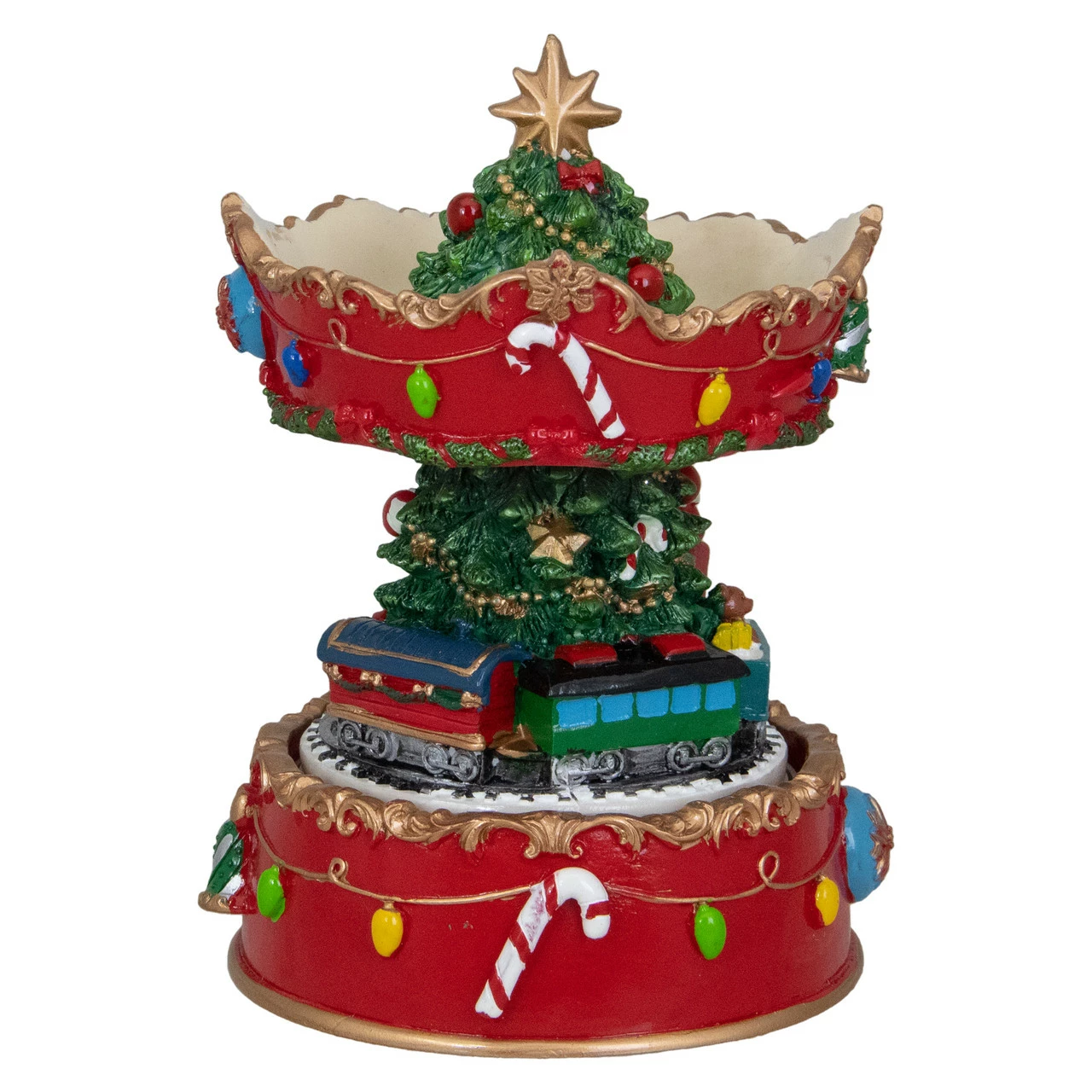 Northlight 6" Red And Gold Musical Santa On Train Christmas Carousel Music Box - Image 2