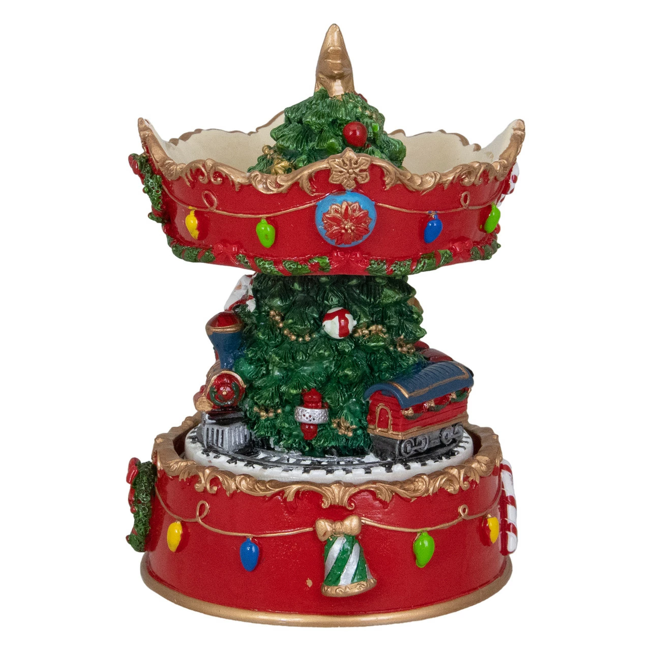 Northlight 6" Red And Gold Musical Santa On Train Christmas Carousel Music Box - Image 4