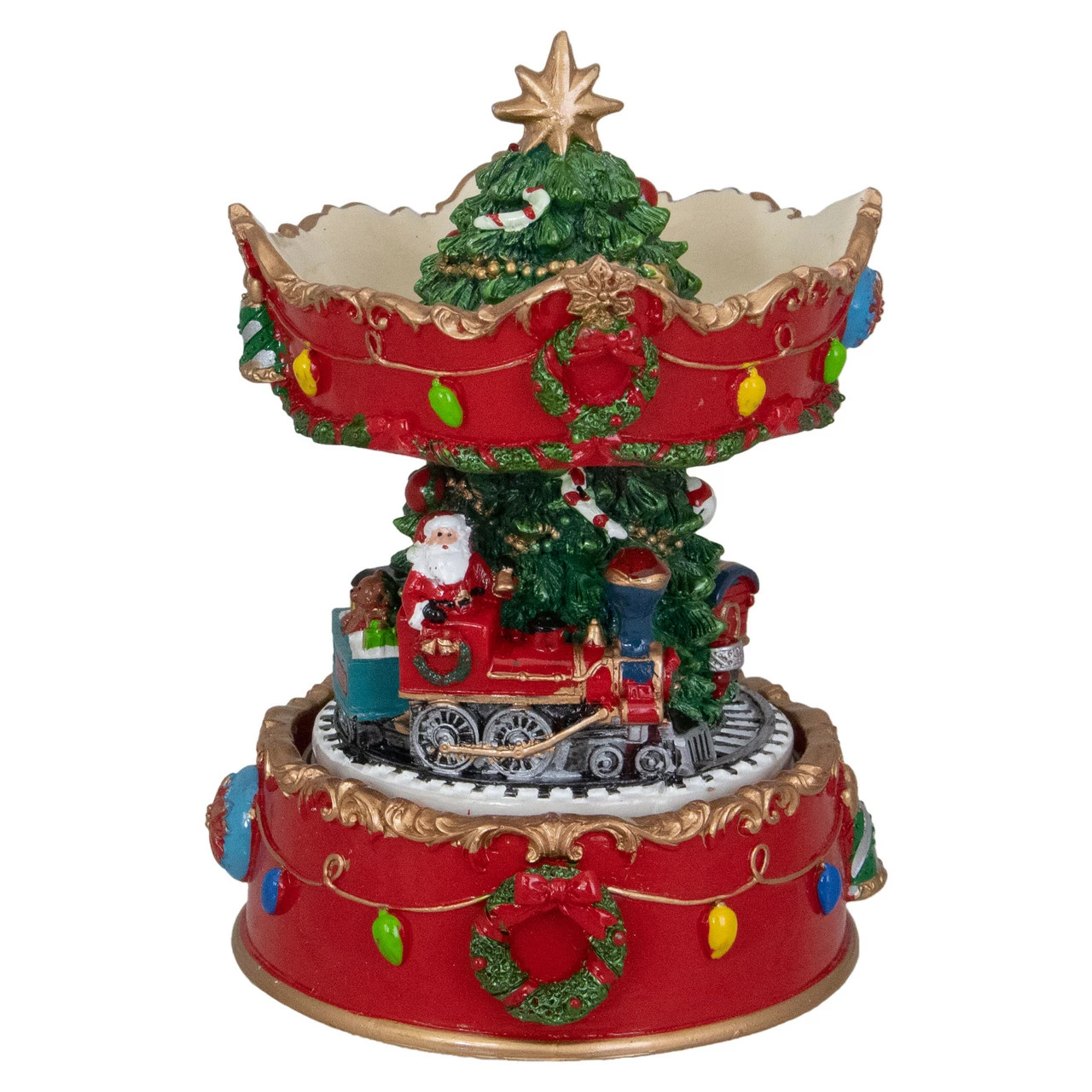 Northlight 6" Red And Gold Musical Santa On Train Christmas Carousel Music Box