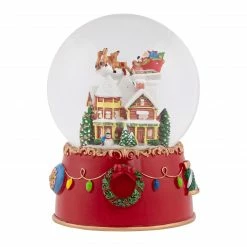 Northlight 7" Santa And Reindeer Christmas Night Musical Snow Globe
