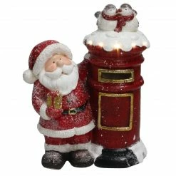 Northlight 15.5" Red And White Lighted Santa Claus Mailing Present Christmas Figurine