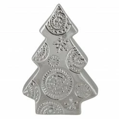 Northlight 6.5" Metallic Silver Ceramic Christmas Tree With Snowflakes Decoration