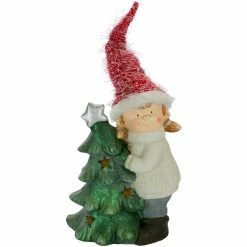 Northlight 30" Green And Red Girl Hugging A Tree Christmas Tabletop Decoration