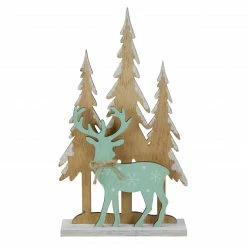 Northlight 10" Natural Wood And Green Reindeer In Woods Christmas Decoration