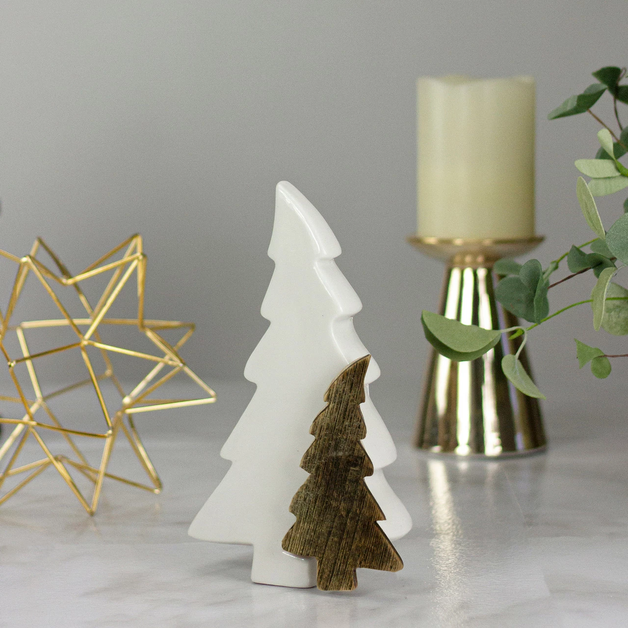 Northlight 8.5" Ceramic And Wood Trees Christmas Decoration - Image 2