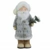 Northlight 18" Ceramic Santa In Gray Coat Holding Pine Sprig Christmas Figure