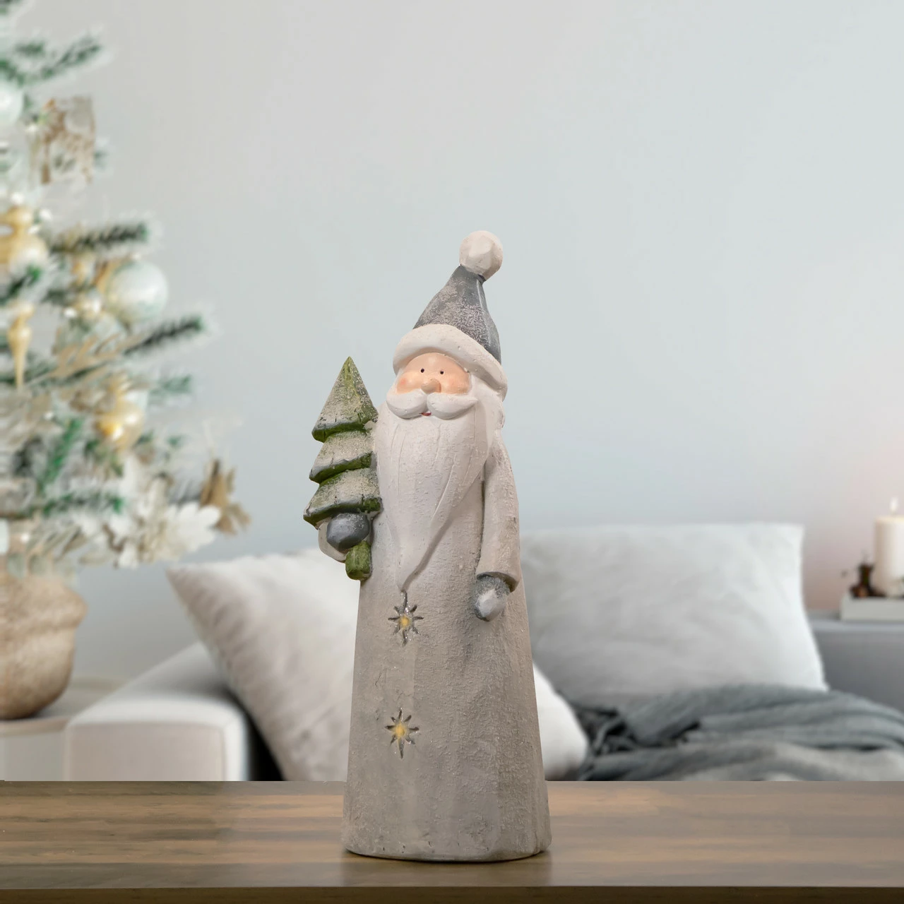 Northlight 19" LED Lighted Ceramic Santa With Tree Christmas Figure - Image 2