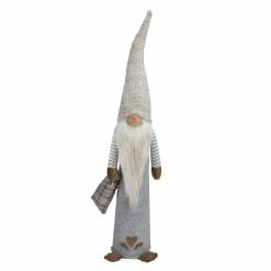 Northlight 23" Gray And Beige Boy Christmas Gnome With Plaid Toy Sack Figure
